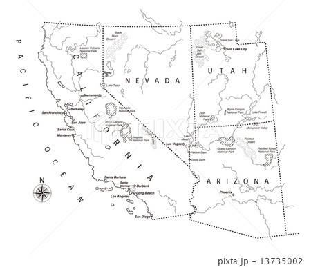 アメリカ西海岸地図のイラスト素材
