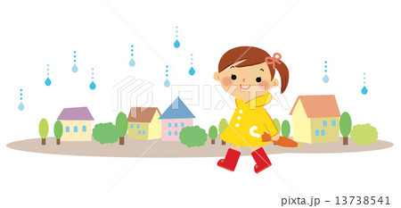 女の子と雨の町並み 13738541