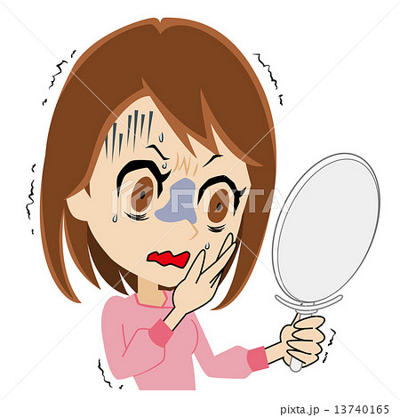 鏡を見て怯える若い女性のイラスト素材