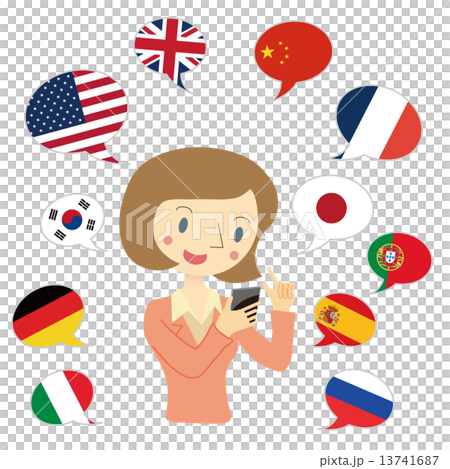 翻訳アプリを使う女性 13741687