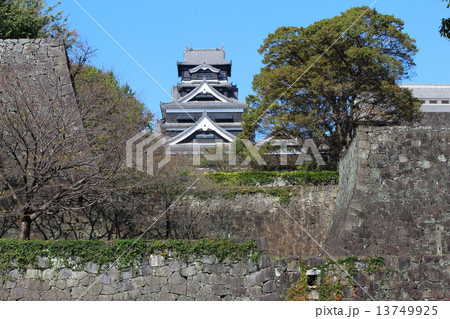 熊本城 天守閣と武者返しの写真素材