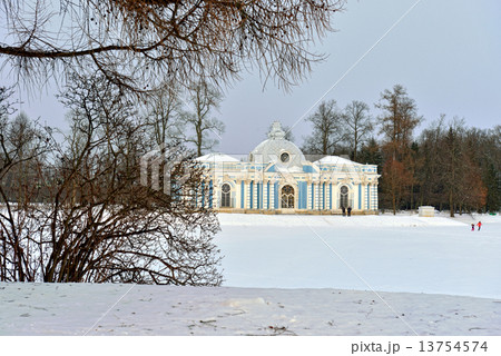 Landscape with  the "Grot" pavillion in Pushkin garden. 13754574