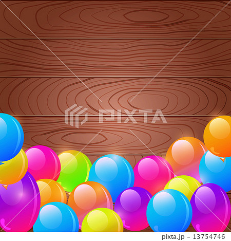 Bright Birthday Balloons on Wooden Background Bright Birthday Balloons on Wooden Background 13754746