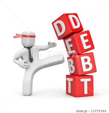 Businessman destroying the pyramid of debt Businessman destroying the pyramid of debt 13755344