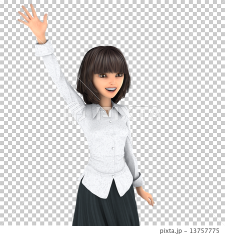 Cute woman waving hand 3DCG illustration material Cute woman waving hand 3DCG illustration material 13757775