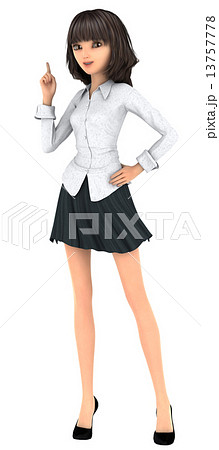 ワンポイントする可愛い女性 3DCGイラスト素材 ワンポイントする可愛い女性 3DCGイラスト素材 13757778