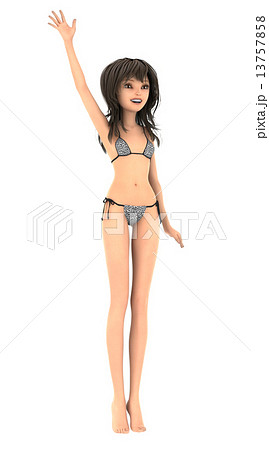手を振る水着の女性 合成用背景透過リアル ３dcg イラスト素材のイラスト素材