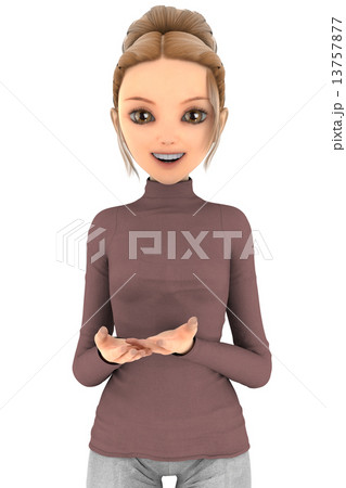 手にものを乗せたポーズの女性のイラスト素材