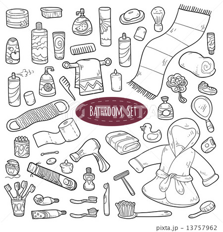 Set of vector cartoon bathroom elements and personal hygiene ite 13757962