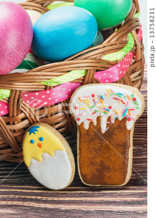 cookies and colored eggs for Easter Day cookies and colored eggs for Easter Day 13758231
