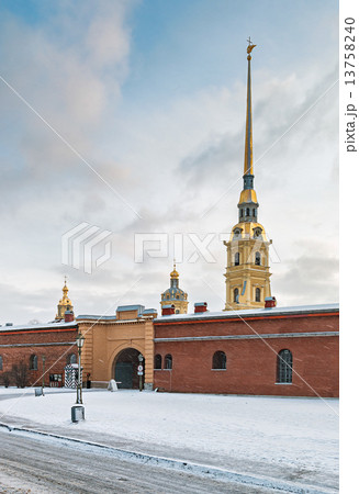 entrance to the Peter and Paul Fortress in the snow 13758240