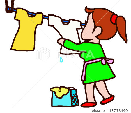 洗濯物を干す 女性のイラスト素材