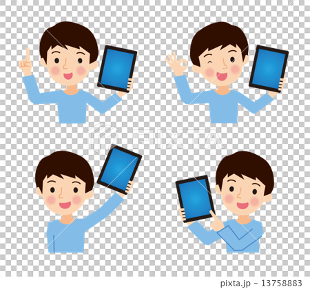 Boy holding a tablet Variation set 13758883