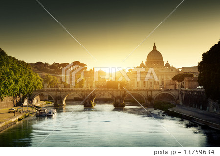 view on Tiber and St Peter Basilica in Vatican 13759634