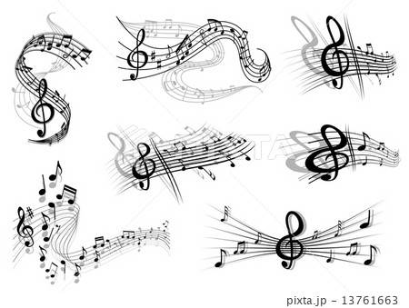 Musical waves with notes and a clef 13761663