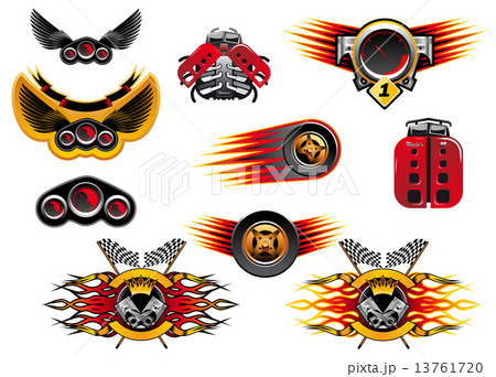 Colorful motor sport and racing icons 13761720