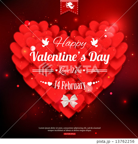 Happy Valentines day typographical glow holiday background with shining soft hearts, blurred bokeh l Happy Valentines day typographical glow holiday background with shining soft hearts, blurred bokeh l 13762256