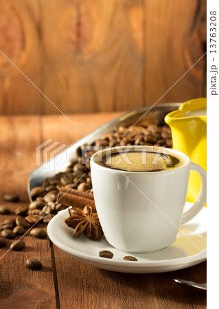 cup of coffee on wood 13763208