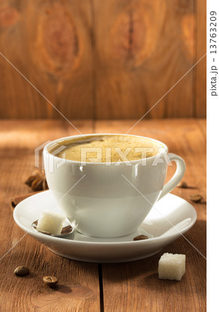 cup of coffee on wood 13763209