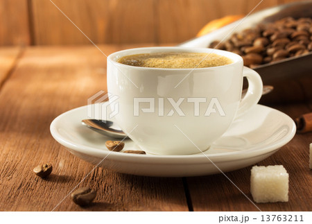 cup of coffee on wood 13763211