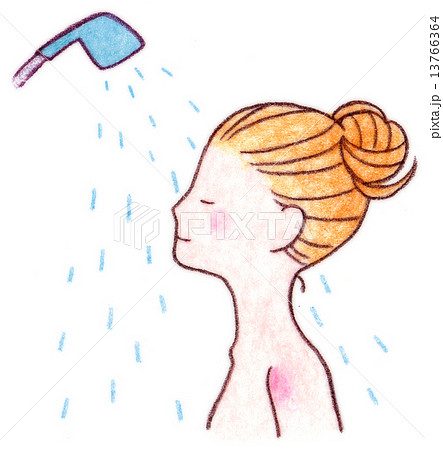 スキンケアをする美肌女性 シャワーをあびるのイラスト素材