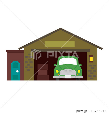 車庫 倉庫 車 整備工場のイラスト素材