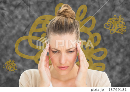 Composite image of woman with headache Composite image of woman with headache 13769181