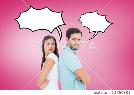 Composite image of unhappy couple not speaking to each other 13769303