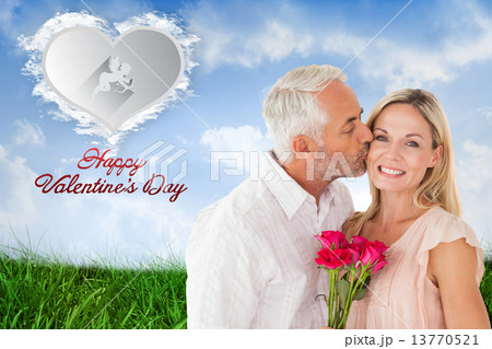 Composite image of affectionate man kissing his wife on the chee 13770521