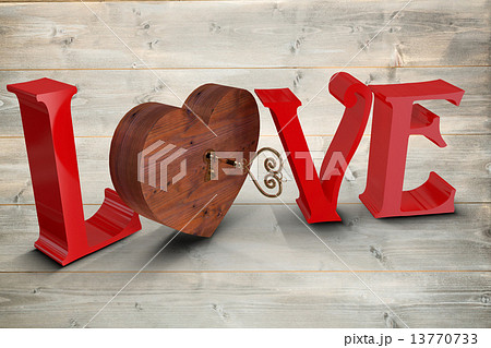 Composite image of love with lock and key 13770733