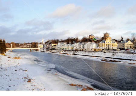 Frozen river Tvertsa in ancient russian town Torzhok 13776071