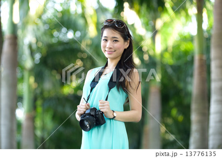 One young Chinese woman taking picture with DSLR One young Chinese woman taking picture with DSLR 13776135