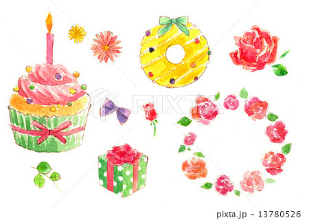 お菓子と花のイラスト素材