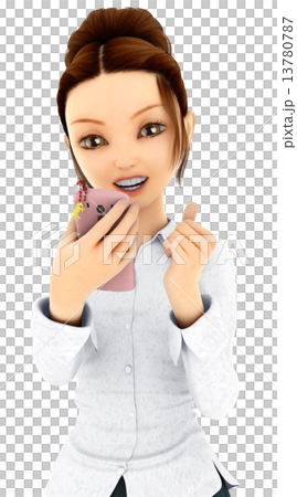 Woman using 3D smartphone 3DCG illustration material Woman using 3D smartphone 3DCG illustration material 13780787