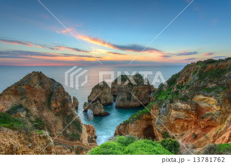 Beautiful sea landscape sunrise. Lagos, Portugal, Algarve. 13781762
