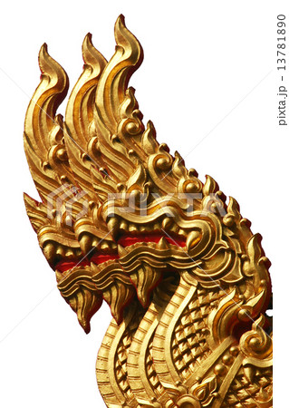 Isolated Golden Triple Naga in Thai Temple 13781890