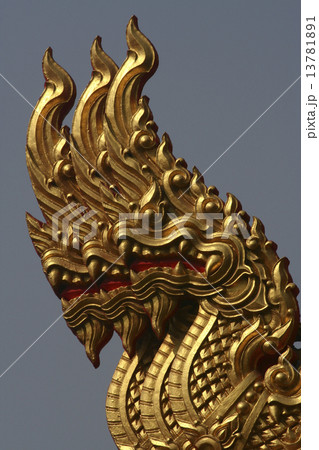 Golden Triple Naga in Thai Temple 13781891