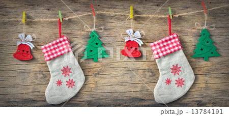 Christmas Decoration Over Wooden Background 13784191