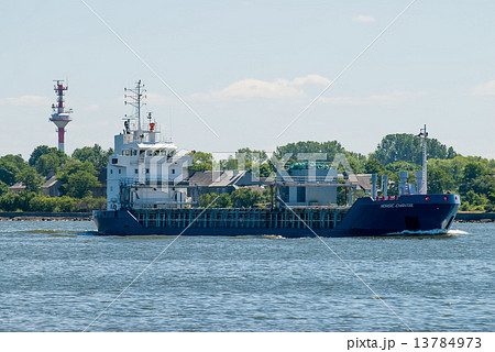 Transport ship goes via Baltic sea channel to sea Transport ship goes via Baltic sea channel to sea 13784973