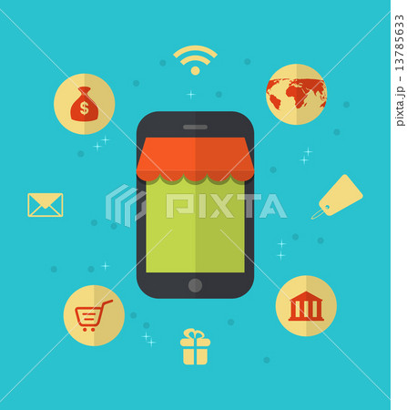 Flat icons of online shopping and online payment 13785633