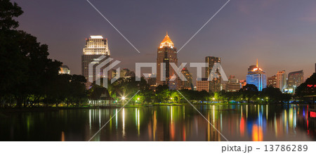 Night scene of Bangkok skyline at dusk from Lumphini Park 13786289