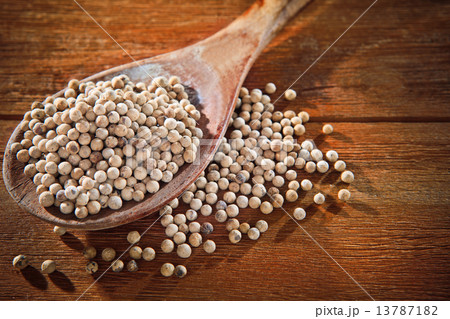 white hot and spicy pepper on wood spoon 13787182