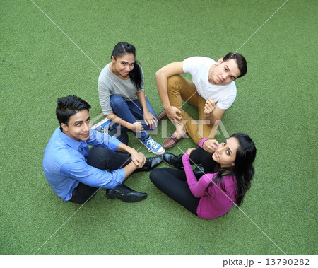 Young mixed race group on  grass ground  13790282