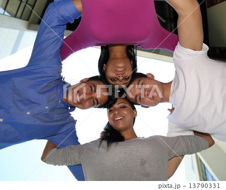 Man and woman mixed race pose from top   13790331