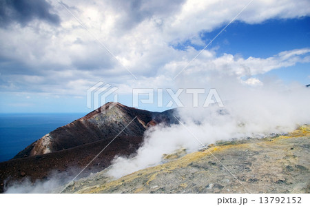Grand Crater in the sulphur smoke, island Volcano, Lipari Island 13792152