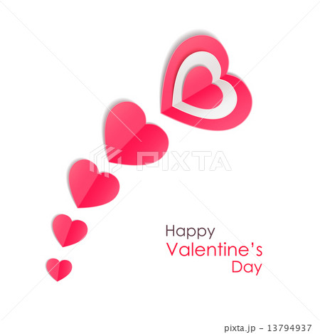 Valentines day background with paper hearts isolated on white background. 13794937