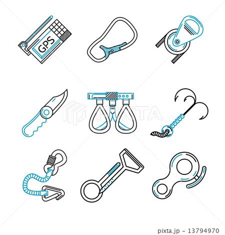 Flat line vector icons for rock climbing equipment Flat line vector icons for rock climbing equipment 13794970