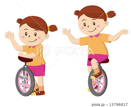 一輪車に乗る女の子のイラスト素材