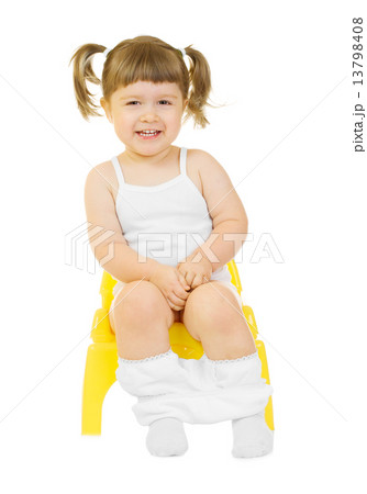 Little curious girl on chamberpot isolated Little curious girl on chamberpot isolated 13798408
