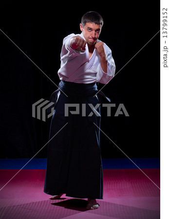 Aikido fighter on black 13799152